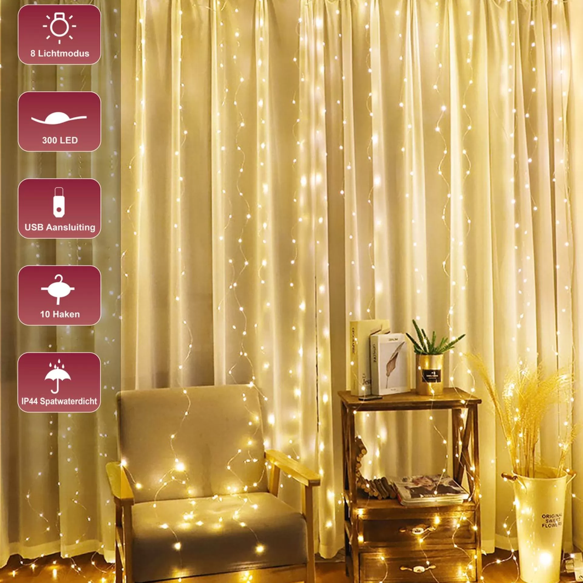 Giftmas Led Lichtgordijn – Verlichting Voor Buiten & Binnen – Inclusief Afstandsbediening - 300 Led's – 3X3M Sale