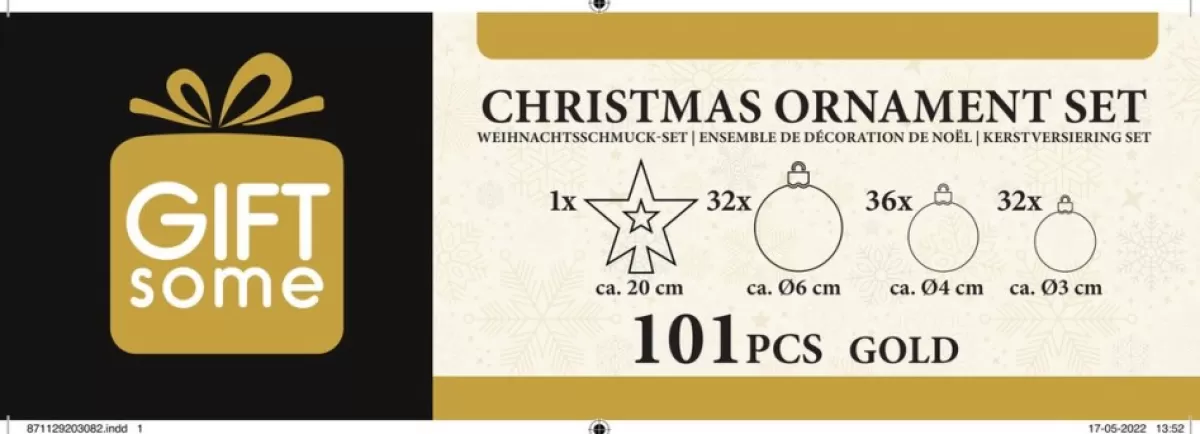Gifts@Home Kerstboomversieringen>Giftsome Kerstballen Set - Plastic Kerstballen - Incl. Piek - O 3/4/6 Cm - Kerstversiering Kerstboom - 101 Stuks: Mat, Glanzend, Glitter En Open - Goud