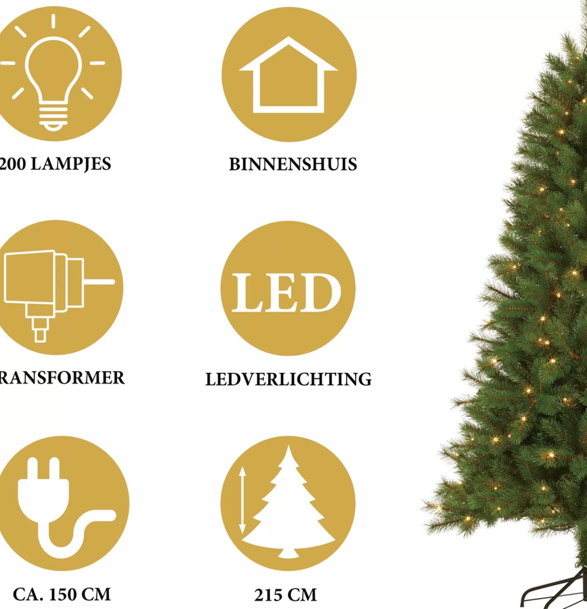 Giftsome Kunstkerstboom Met Verlichting - Kerstboom Met Led Verlichting - Opvouwbare Takken - Warm Wit Licht - 215 Cm - Lichtboom 200 Led Lampjes - Boom Voor Binnen - Groen Outlet