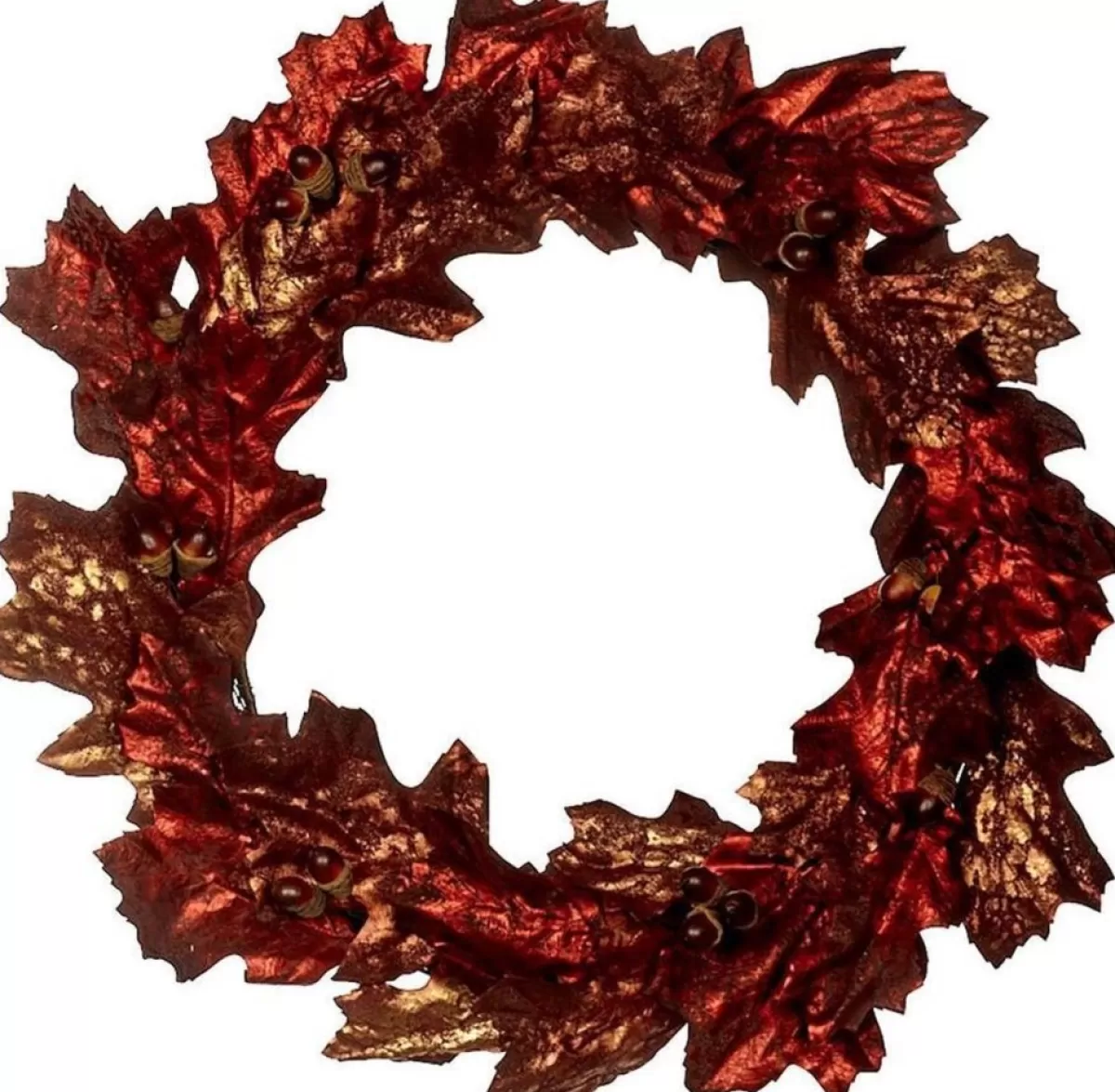 Goodwill Kerstkransen> Krans Landelijk Eikenblad-Zijde Rood-Bruin-Gemeleerd D 60 Cm