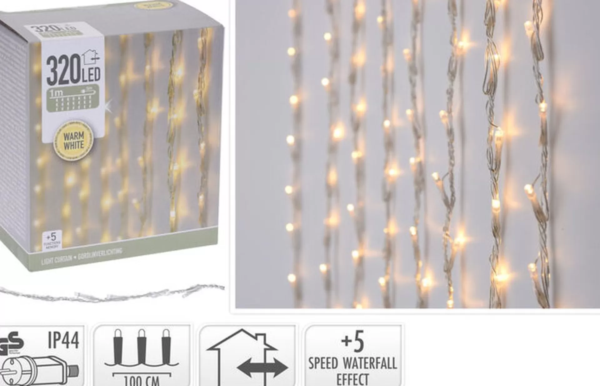 DecorativeLIghting Gordijnverlichting - 320Led - 100X200Cm - Warm Wit Best Sale