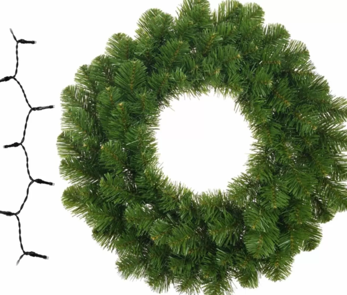 Merkloos Kerstkransen>Groene Kerstkrans/Dennenkrans/Deurkrans 45 Cm Inclusief Helder Witte Verlichting