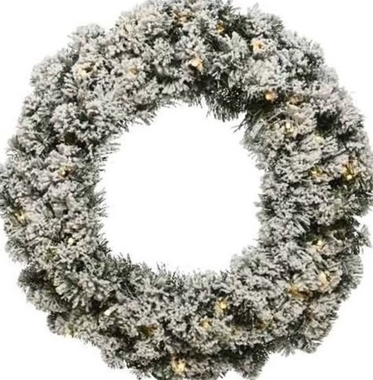 Decoris Kerstkransen>Groen/Witte Led Kerstkrans 50 Cm Imperial Kunstsneeuw Met Ijzeren Hanger - Kerst Decoratie Kransen Van Dennentakken