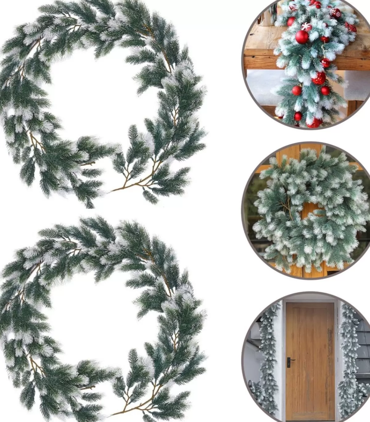 Trend24 Guirlandes>Guirlande - Kerst Guirlande - Kerstguirlande - Kerstslinger - Deurkrans - Dennenslinger - Kerstslinger - Dennentak - 180 Cm (360 Cm Samen) - Groen - Wit - 2 Stuks