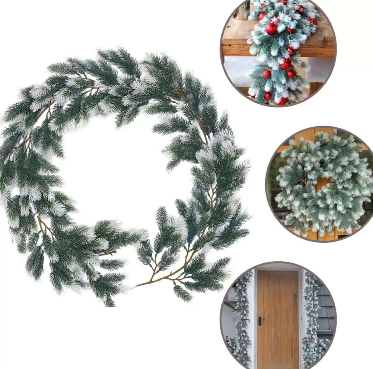 Trend24 Guirlandes>Guirlande - Kerst Guirlande - Kerstguirlande - Kerstslinger - Deurkrans - Dennenslinger - Kerstslinger - Dennentak - 180 Cm - Groen - Wit - 1 Stuk