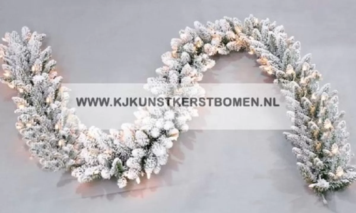 KJ Kunstkerstbomen Guirlandes>Guirlande Flock Besneeuwd Met Warme Led Verlichting - Dakota Guirlande Flock Led Max 5X Koppelbaar