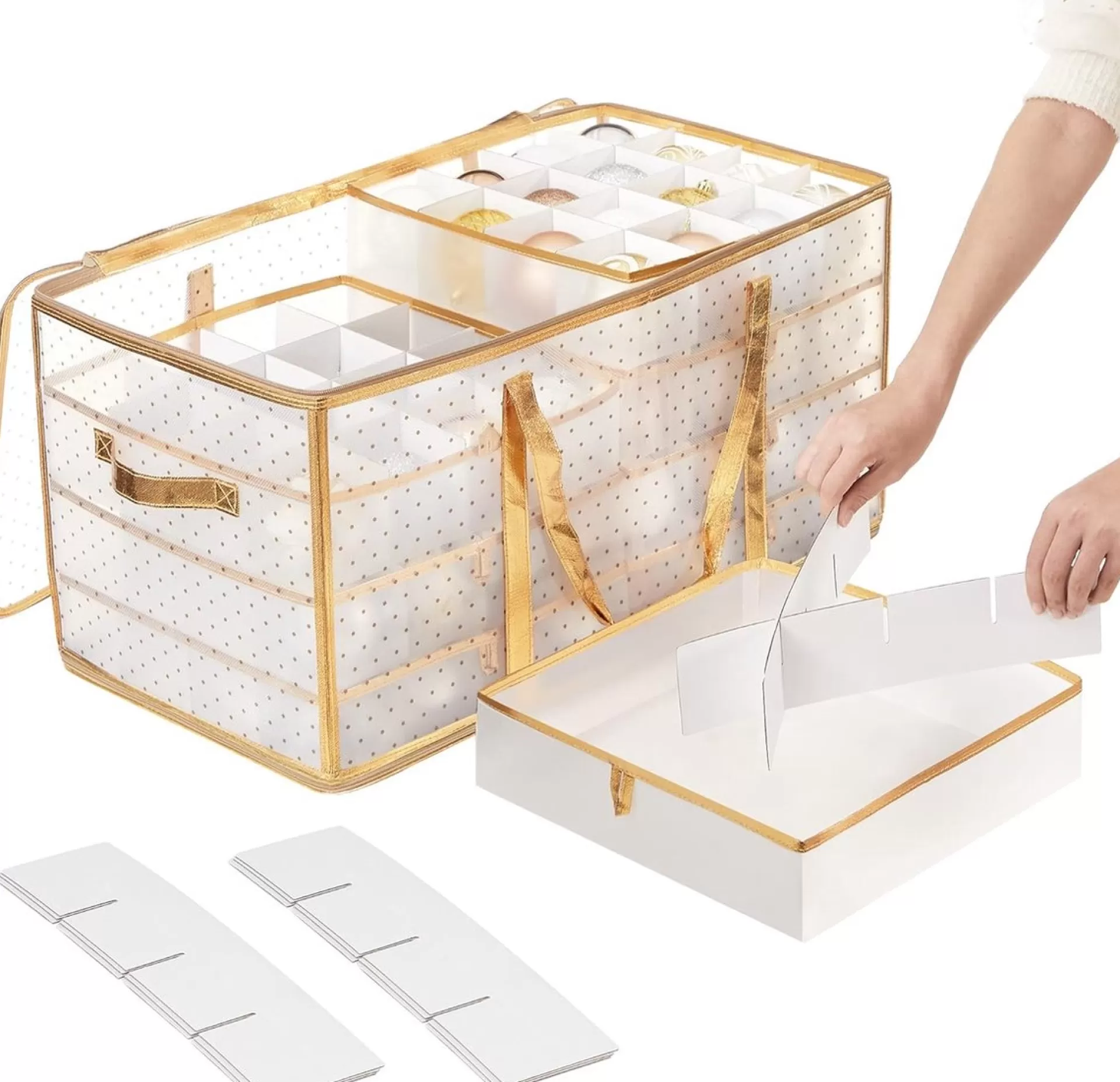 Songmics Hoppa! Kerstbaldozen Kerstversiering 128 Vakken Verstelbare Verdelers 67 X 34 X 34Cm Semi-Transparant Goud Best