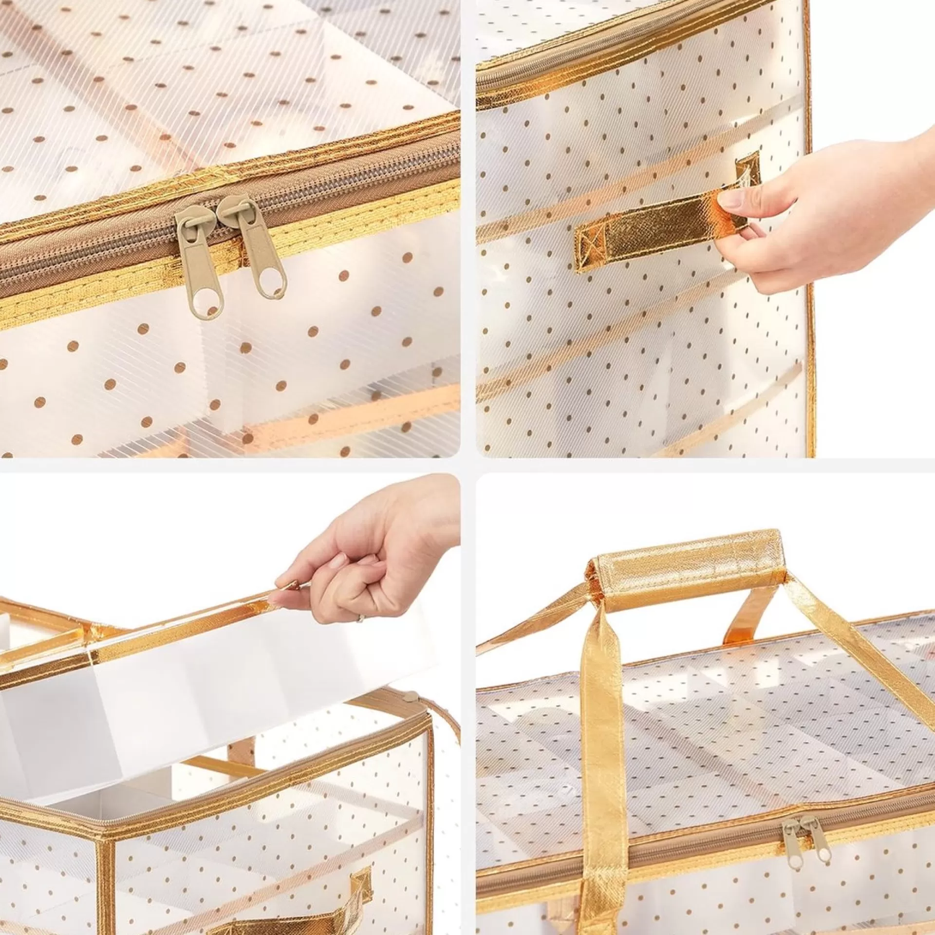 Songmics Hoppa! Kerstbaldozen Kerstversiering 128 Vakken Verstelbare Verdelers 67 X 34 X 34Cm Semi-Transparant Goud Best
