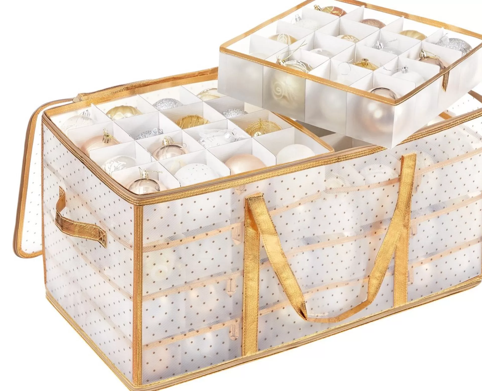 Songmics Hoppa! Kerstbaldozen Kerstversiering 128 Vakken Verstelbare Verdelers 67 X 34 X 34Cm Semi-Transparant Goud Best