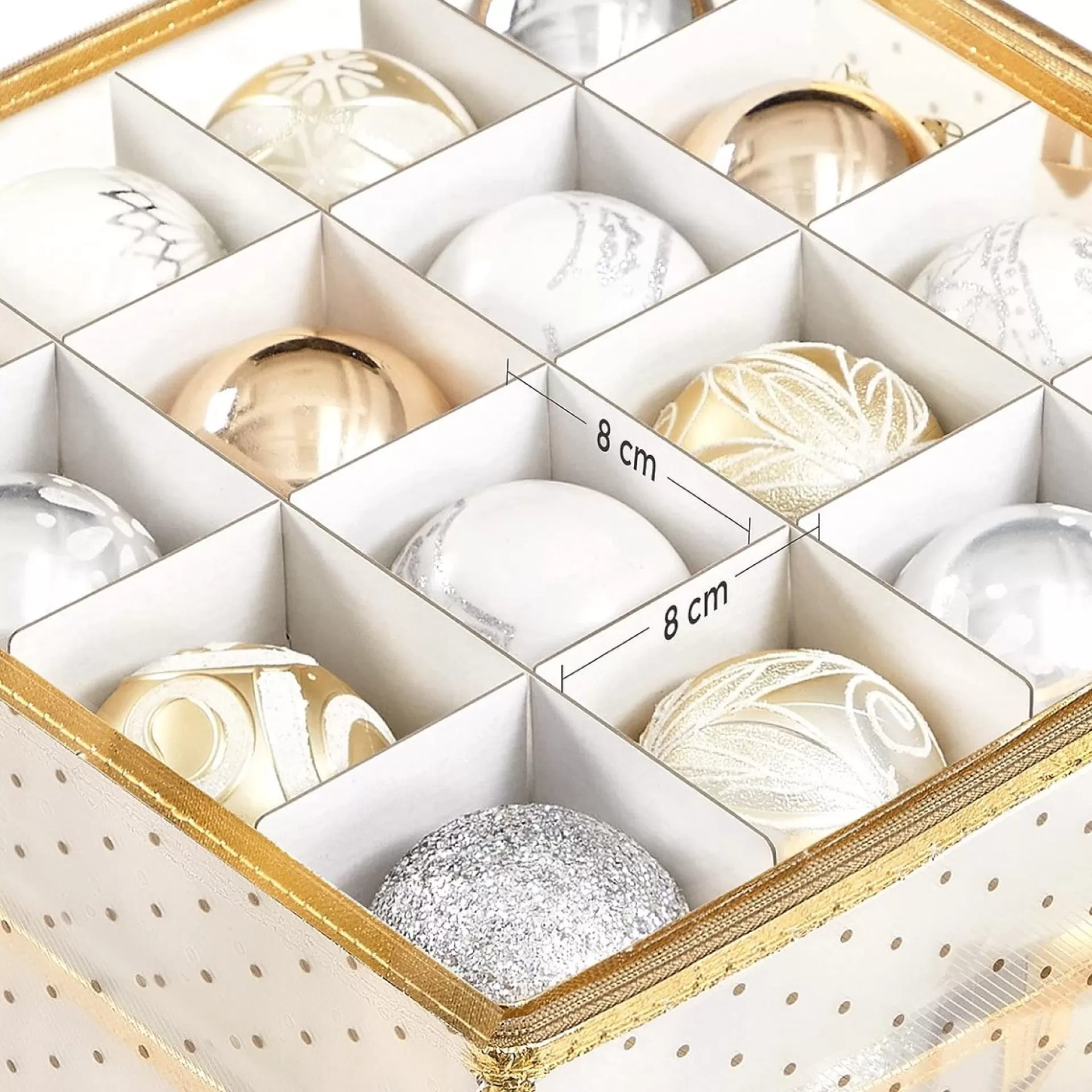 Songmics Hoppa! Kerstbaldozen Kerstversiering 128 Vakken Verstelbare Verdelers 67 X 34 X 34Cm Semi-Transparant Goud Best