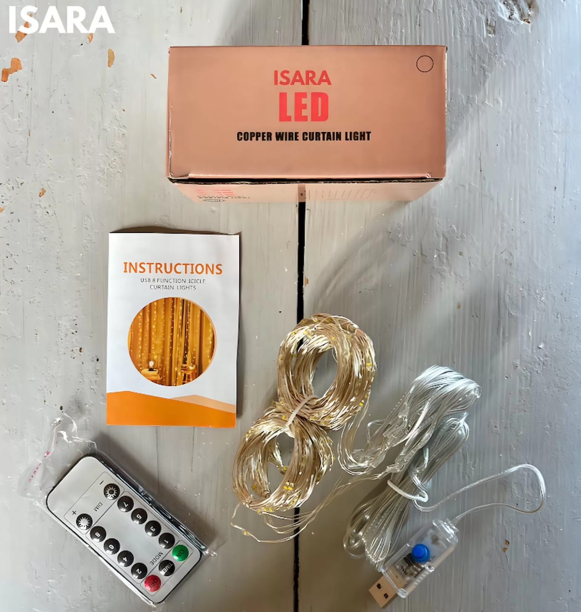 Isara 3X3 Meter Kerst Lichtgordijn - 300 Led's Met Afstandsbediening - Gele Sfeerverlichting - Usb-Aangedreven - Voor Binnen - Complete Handleiding - Perfect Voor Kerstdecoratie - Led Lichtsnoer Best