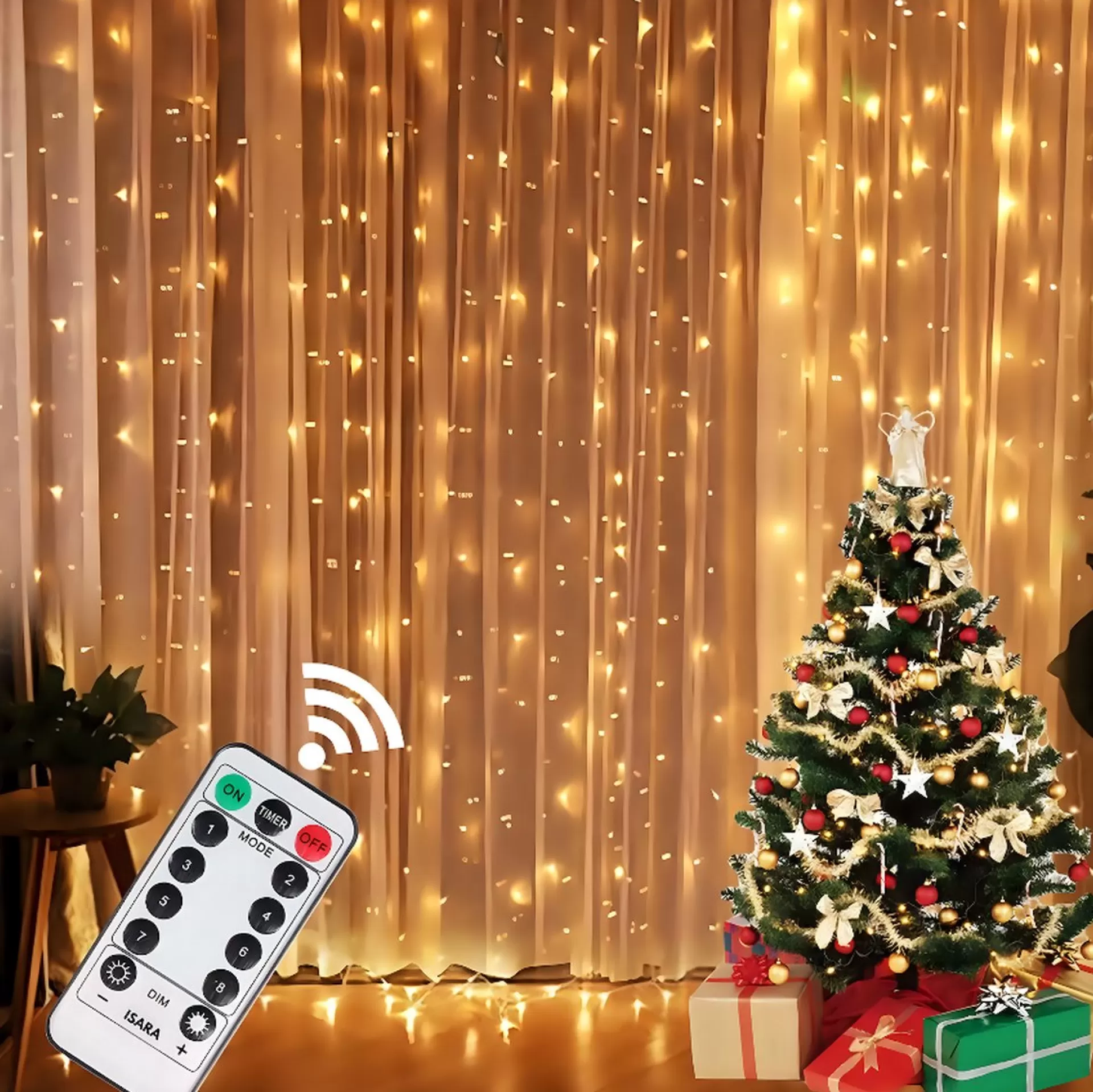 Isara 3X3 Meter Kerst Lichtgordijn - 300 Led's Met Afstandsbediening - Warm Te Sfeerverlichting - Usb-Aangedreven - Voor Binnen - Complete Handleiding - Perfect Voor Kerstdecoratie Cheap