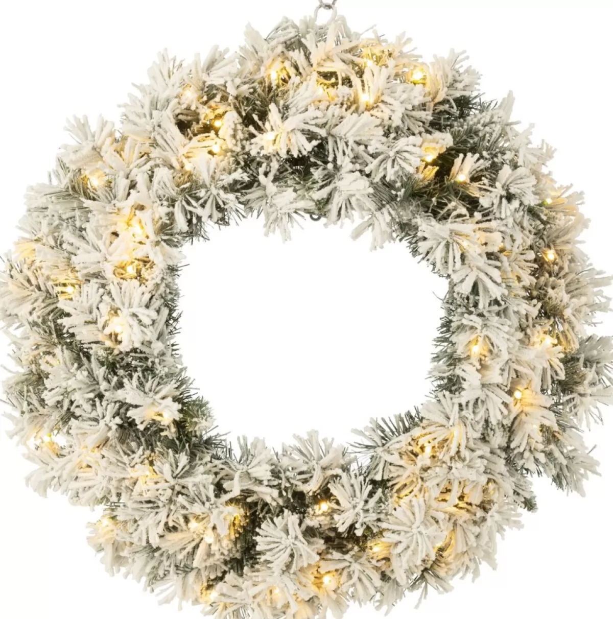 J-Line Kerstkransen> Kerstkrans+Led Warm Wit Plastiek Besneeuwd Groen Large