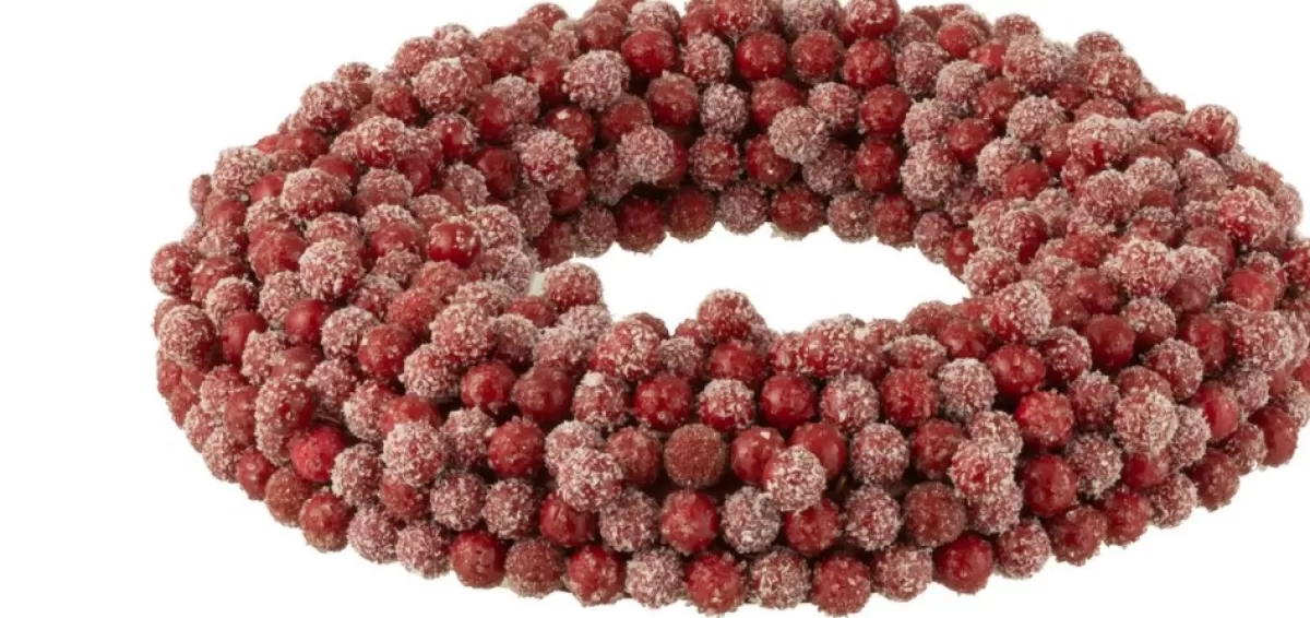 J-Line Kerstkransen> Krans Rond Bessen Plastiek Rood Small