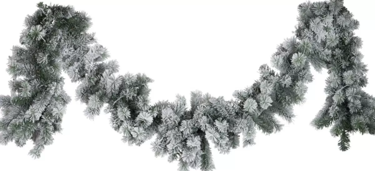 J-Line Kerstkransen> Slinger Ophangend Met 2 Kwastjes Deco Besneeuwd Plastiek Wit