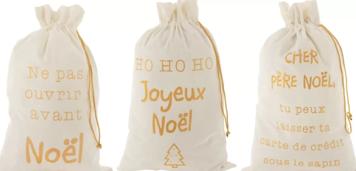 J-Line Kerstsokken> Zak Kerst Frans Velvet /Goud Large Assortiment Van 3