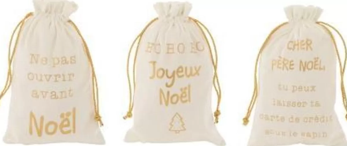 J-Line Kerstsokken> Zak Kerst Frans Velvet /Goud Small Assortiment Van 3