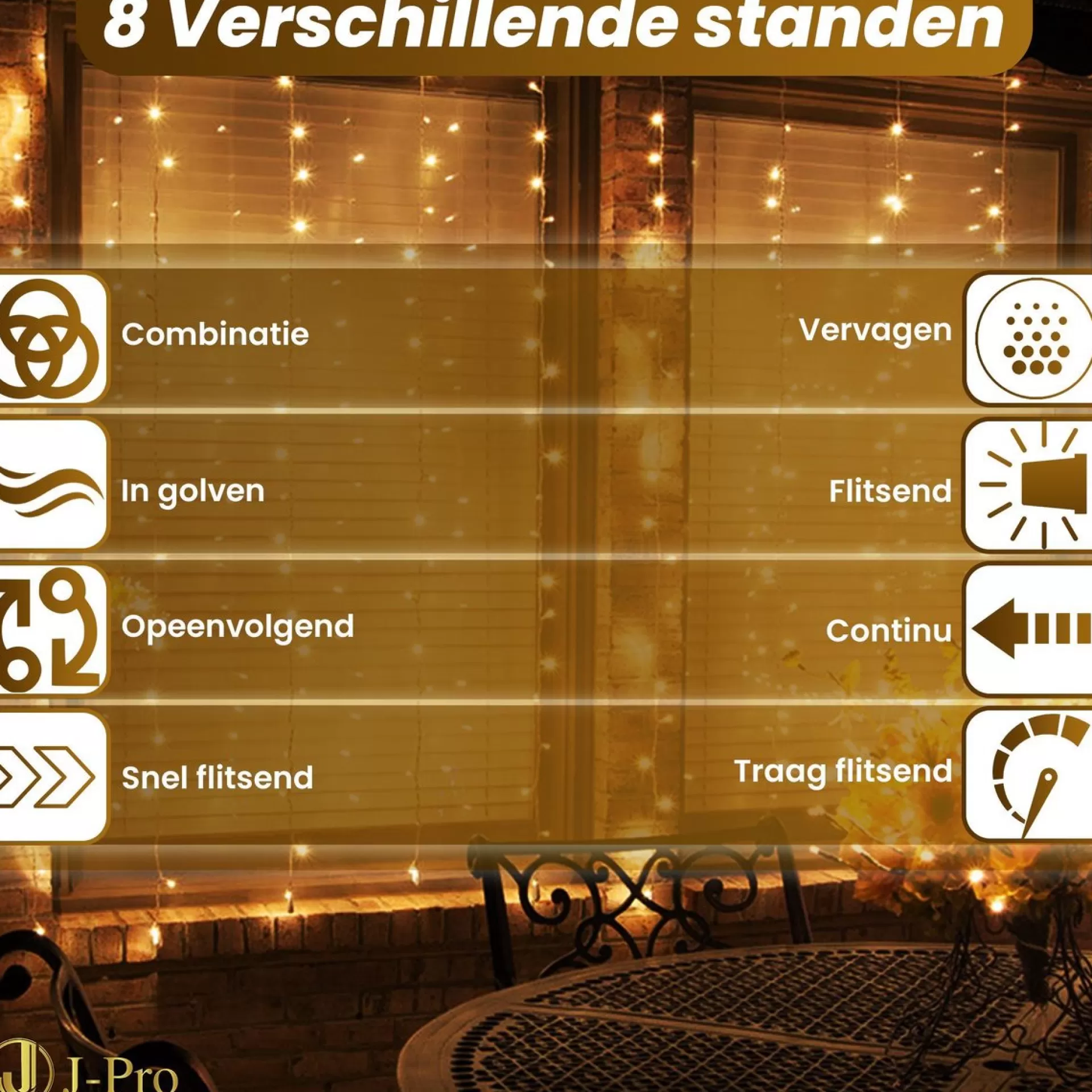 J-Pro Curtain Light 6X3M Lichtsnoer Op Netstroom - Tuinverlichting Led - Lichtslinger - Led Lichtgordijn 6X3M Fashion