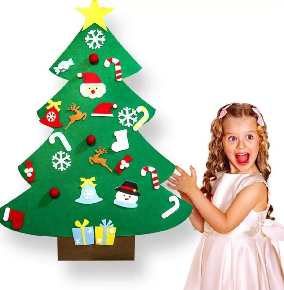 Hs Kerstbeelden>J.S & I.R Vilten Kerstboom – Kinderen – Klittenband – Kinderkerstboom – Kerstboom Voor Kinderen – Kerstcadeau – Speelgoed – Versiering – Muurboom