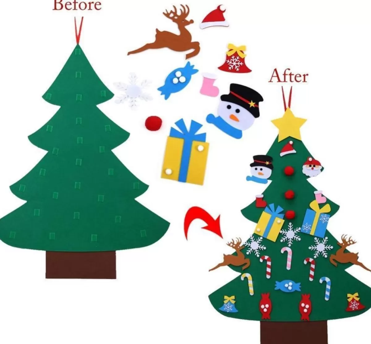 Hs Kerstbeelden>J.S & I.R Vilten Kerstboom – Kinderen – Klittenband – Kinderkerstboom – Kerstboom Voor Kinderen – Kerstcadeau – Speelgoed – Versiering – Muurboom