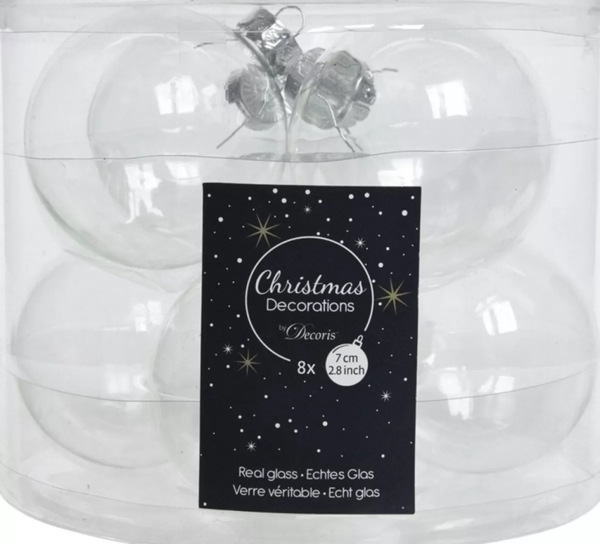 Decoris Kerstboomversieringen>Kerstballen - 8 Stuks - Transparant - Glas - 7 Cm