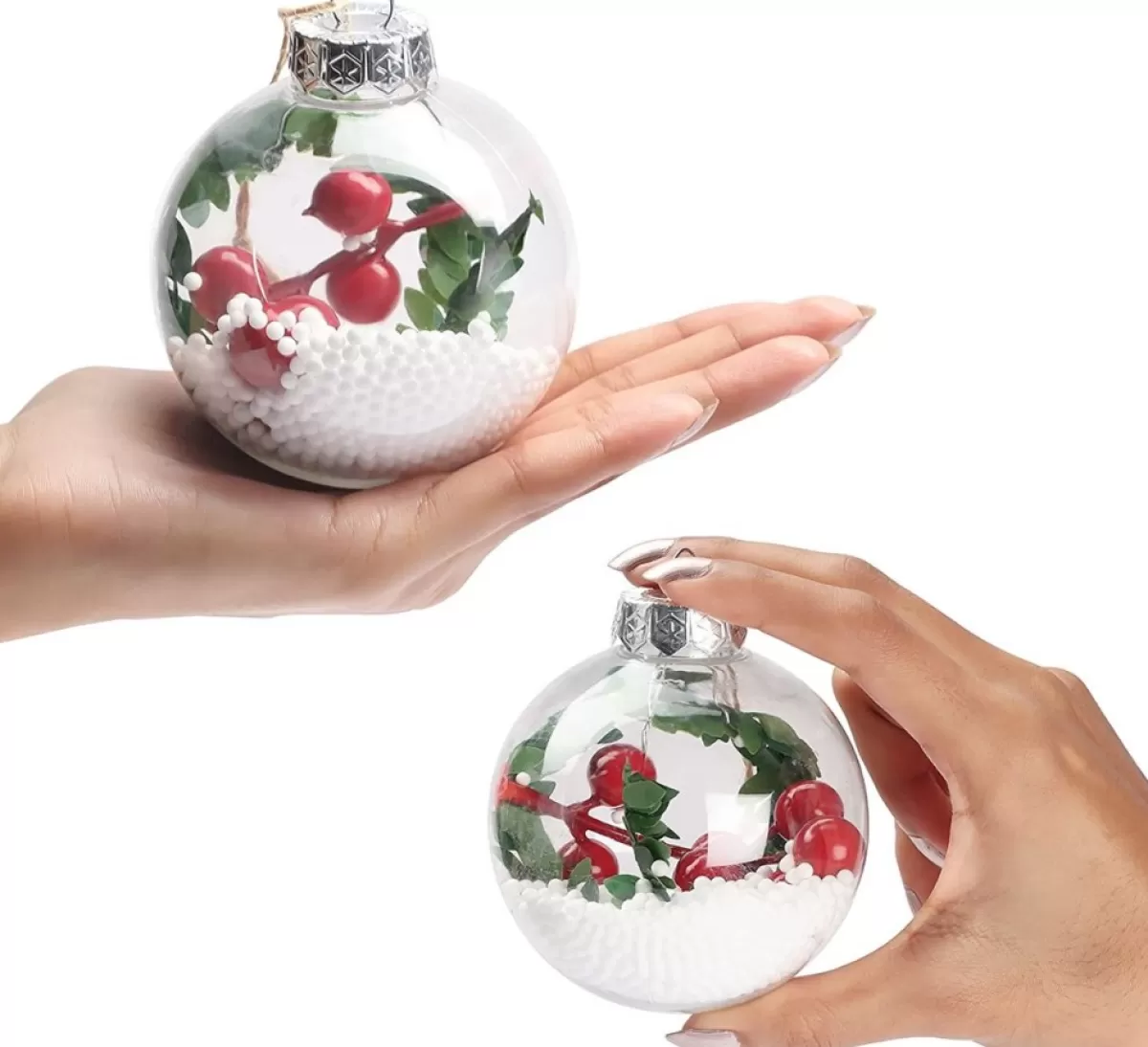 BELLE VOUS Kerstboomversieringen>Kerstballen - Duidelijke Vintage Voorgevulde Versierde Ronde Transparante Plastic Kerstbal Ornamenten Voor Vakantie Decor, Bruiloft Decoratie, Hangende Boom Ornamenten Met Jute Touw (15 Stuks)