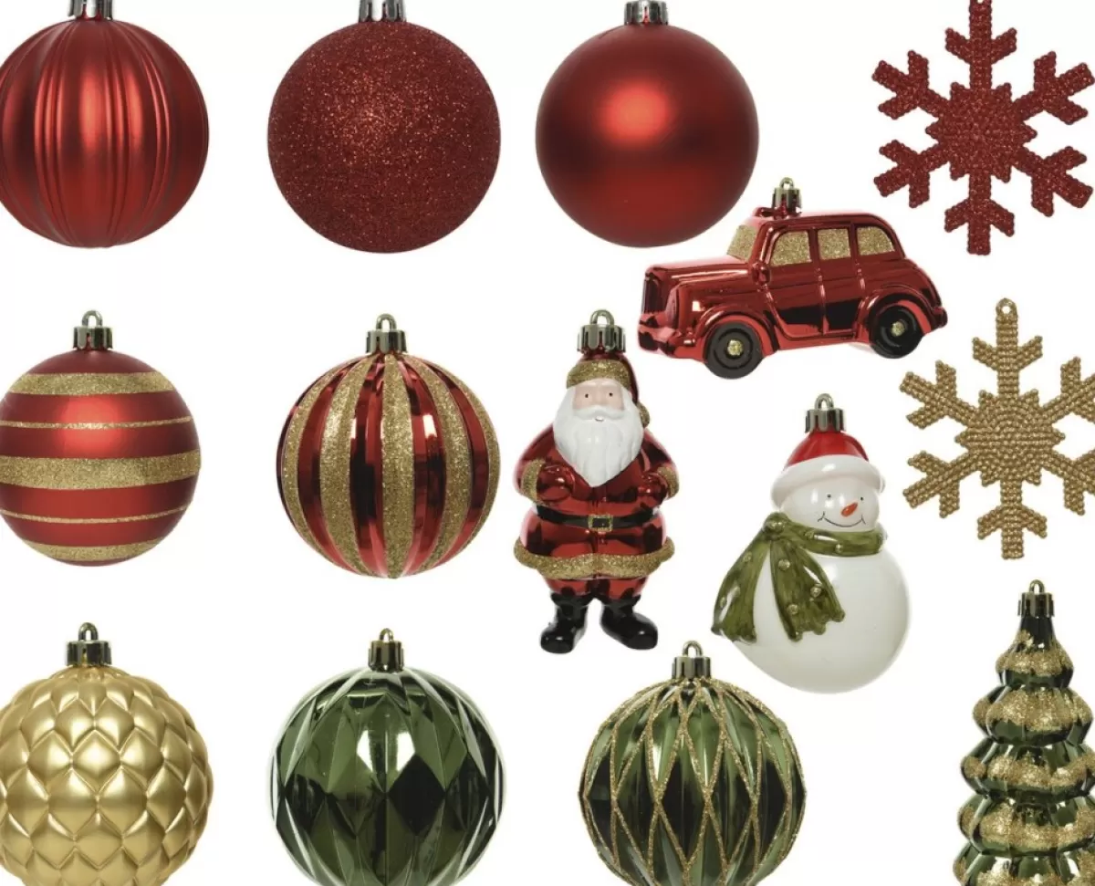 Decoris Kerstboomversieringen>Kerstballen Mixdoos 25 St. | Rood/Groen/Goud