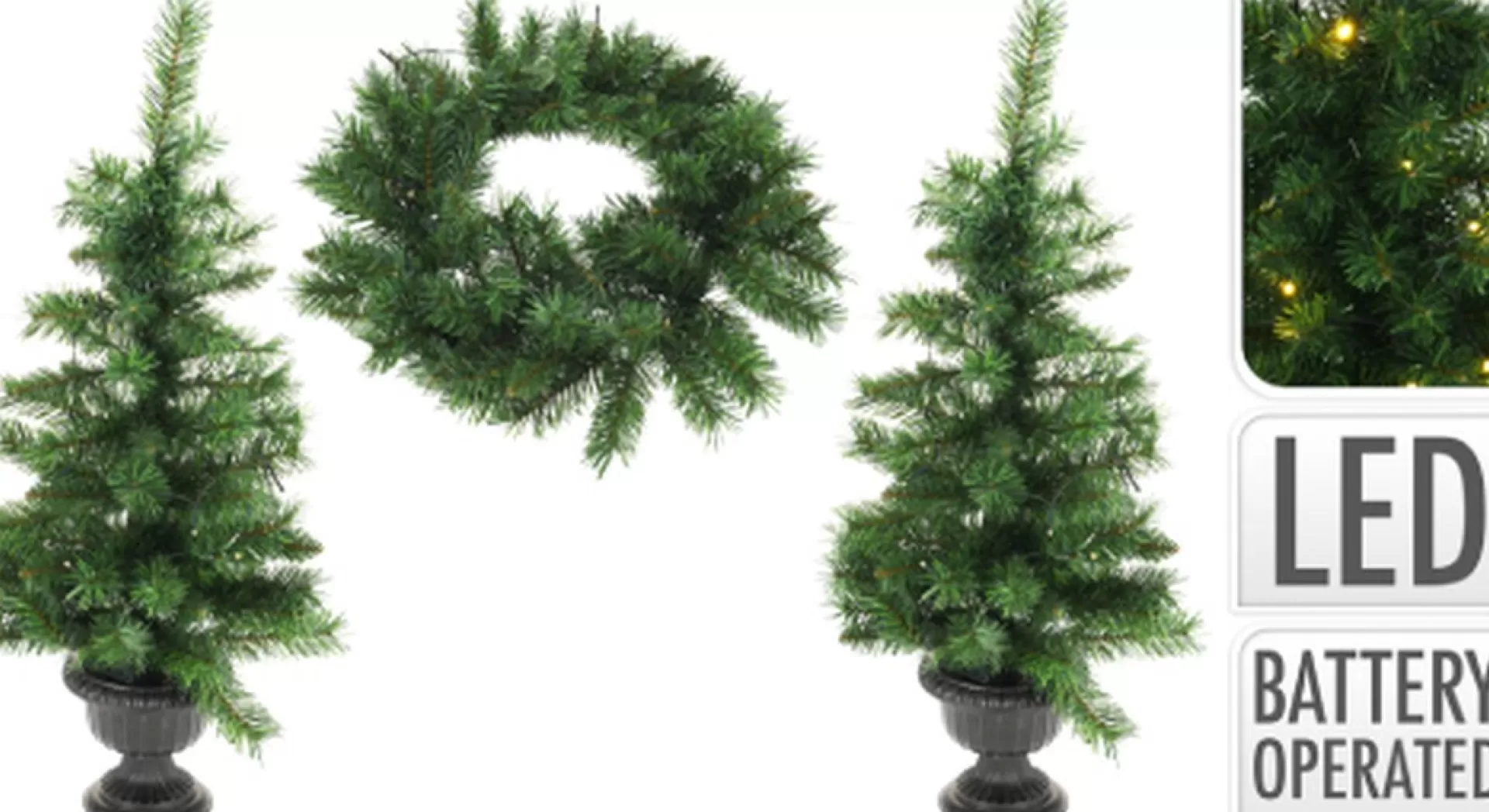 Merkloos Kerstbomen En Kerstkrans Met Led - Set Van 3 Stuks Store