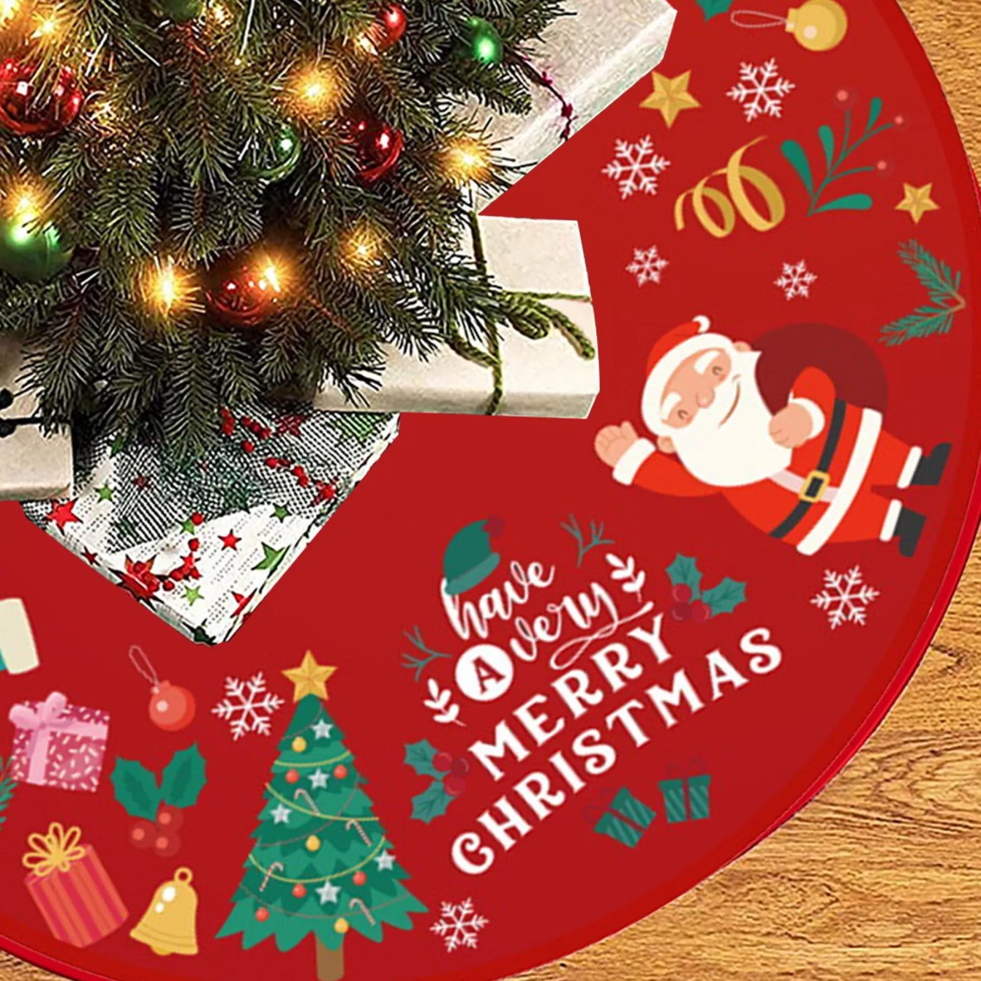 BTH Kerstboomrok Kerstkleed Kerstboomkleed Kerst Versiering Decoratie Kerstrok Kleed Vloerkleed Kerstman 90Cm – 1 Stuk Rood, Kerstman Fashion