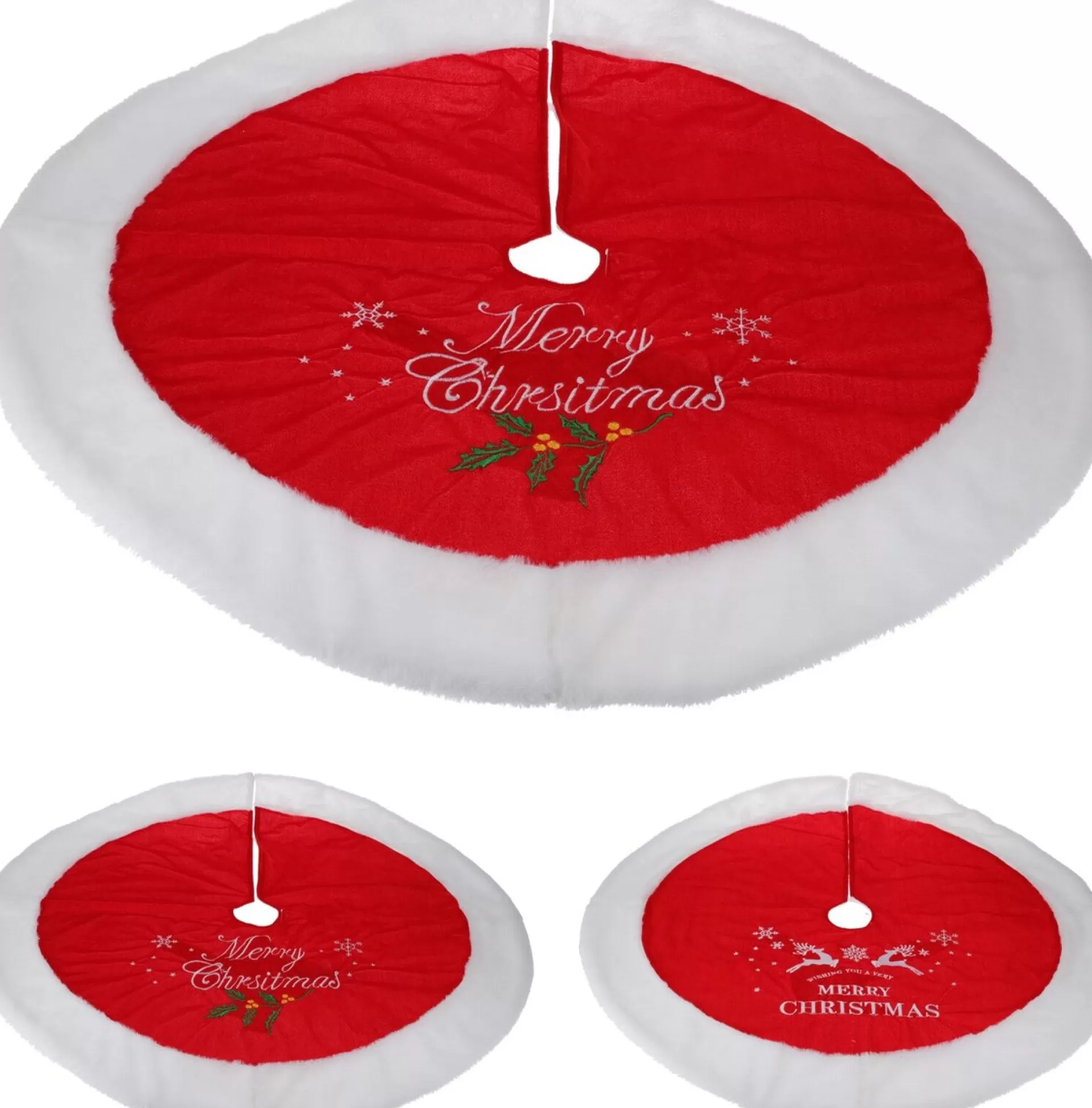 Home u0026 Styling Kerstboomrok Velvet - D100Cm - Rood Met Wit - Merry Christmas Cheap