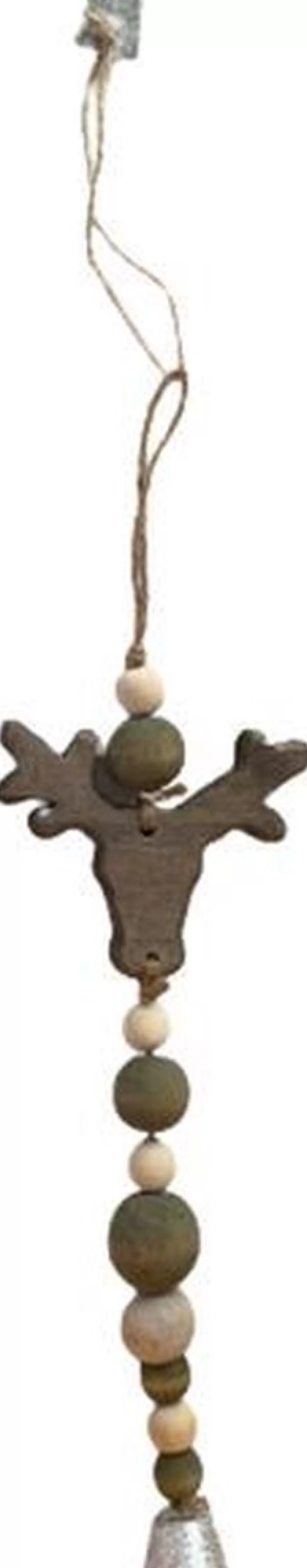Merkloos Kersthanger>Kersthanger - Met Belletje - Rendier - Multicolor - Hout / Metaal - H 38 Cm