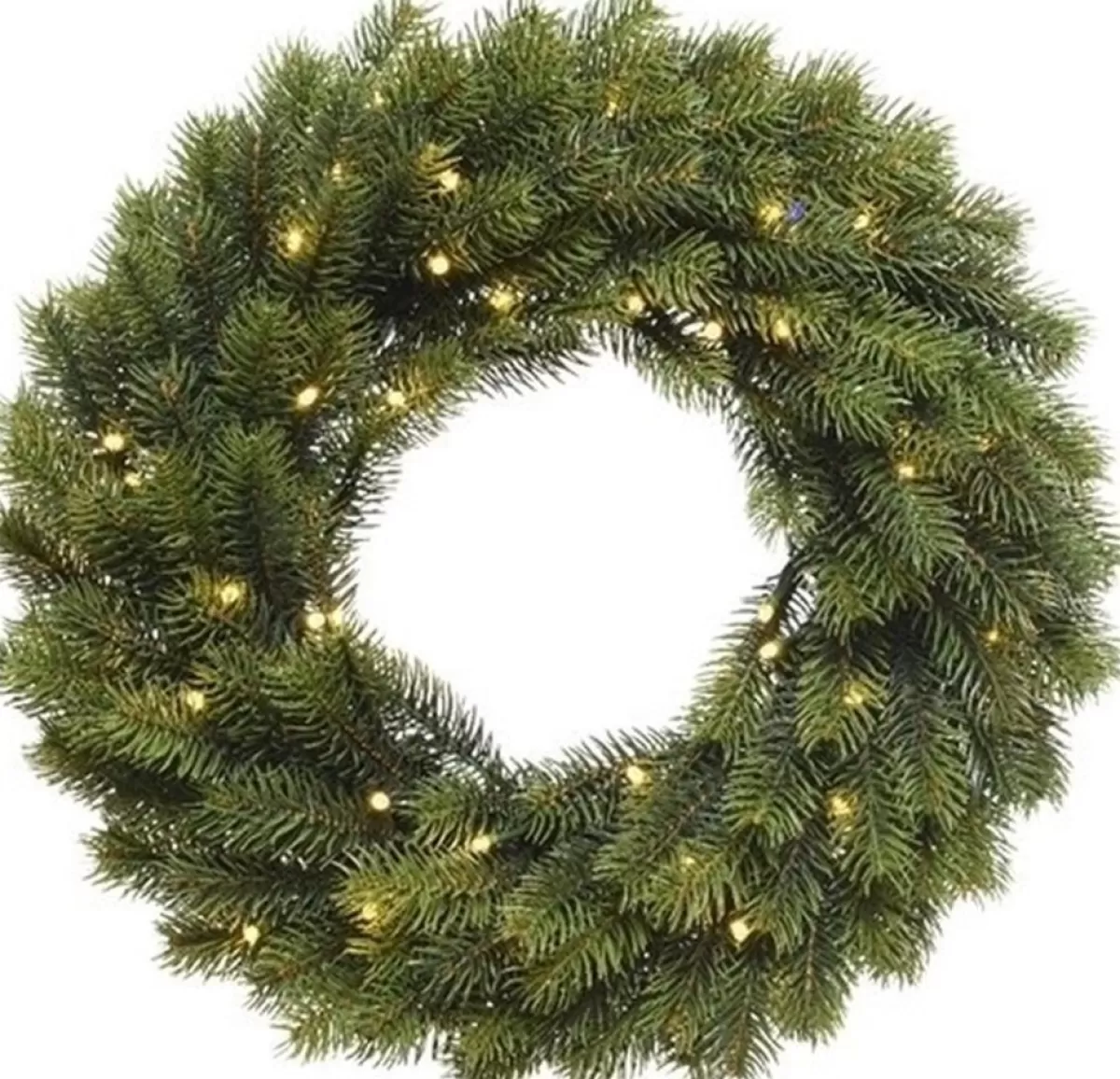 Merkloos Kerstkransen>Kerstkrans 40 Cm - Groen Met Led - Met Zwarte Hanger/Ophanghaak - Kerstversiering