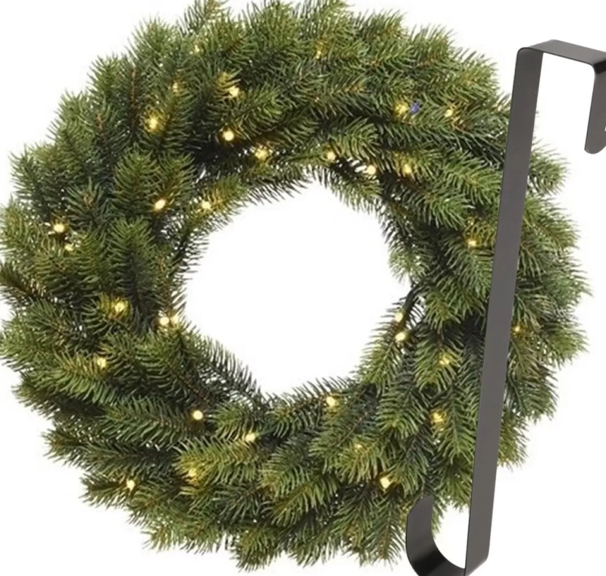Merkloos Kerstkransen>Kerstkrans 40 Cm - Groen Met Led - Met Zwarte Hanger/Ophanghaak - Kerstversiering