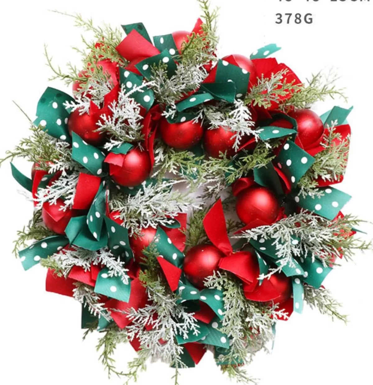 VentilatorBest Kerstkransen>Kerstkrans 45Cm - Rode Kerstballen Met Rood En Groenlint - Kerstdecoratie - Kerstmis - Kunststof