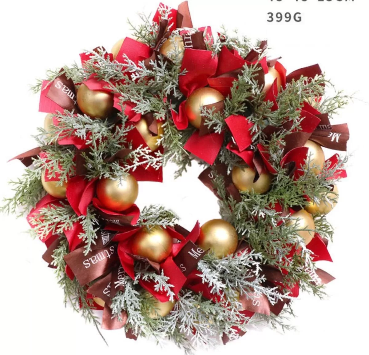 VentilatorBest Kerstkransen>Kerstkrans 45Cm - Verguldekleur Kerstballen Met Oudrood En Bruinelint - Kerstdecoratie - Kerstmis - Kunststof