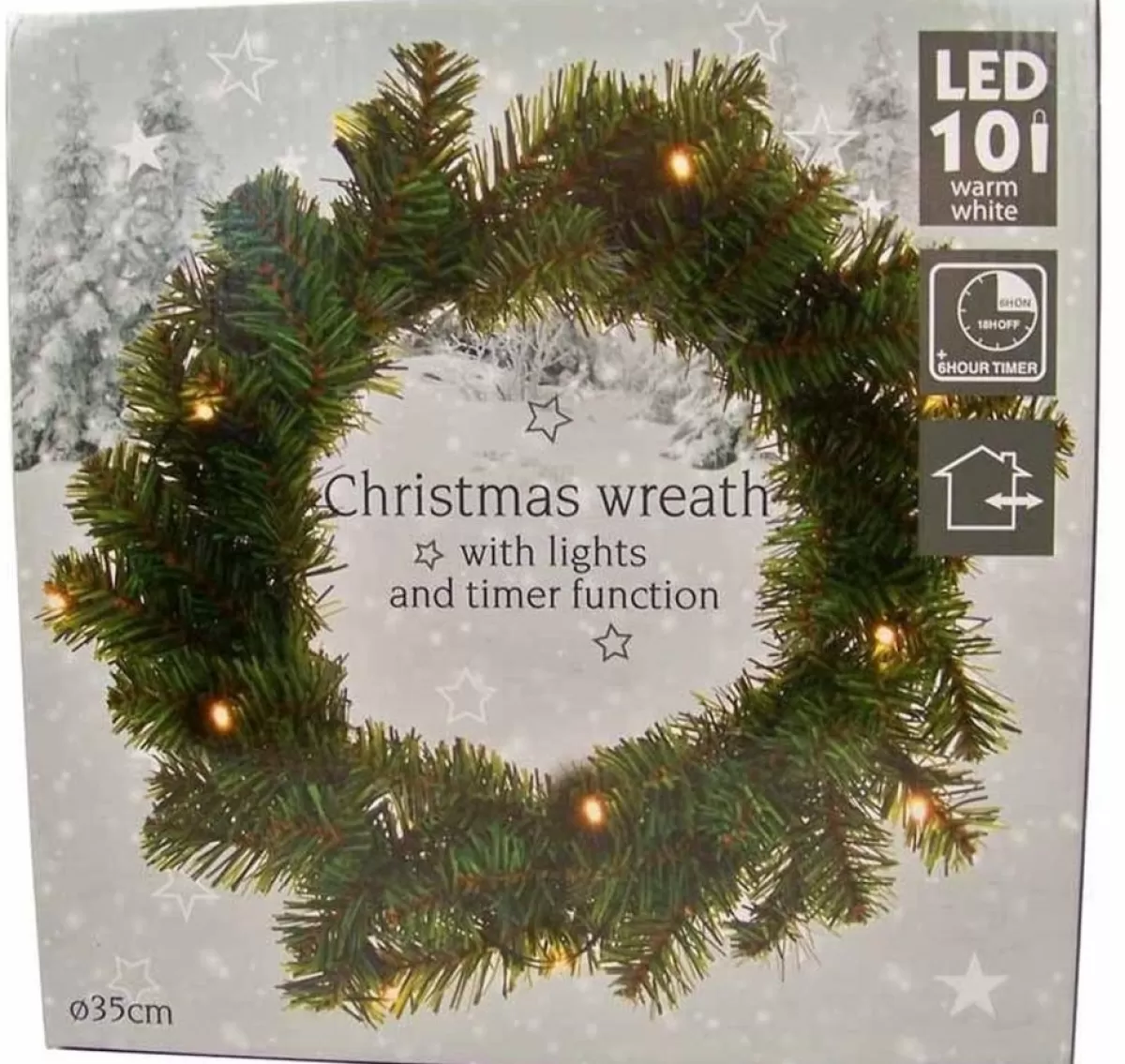 Merkloos Kerstkransen>Kerstkrans - Diameter 35Cm - Met Ledverlichting - Timerfunctie