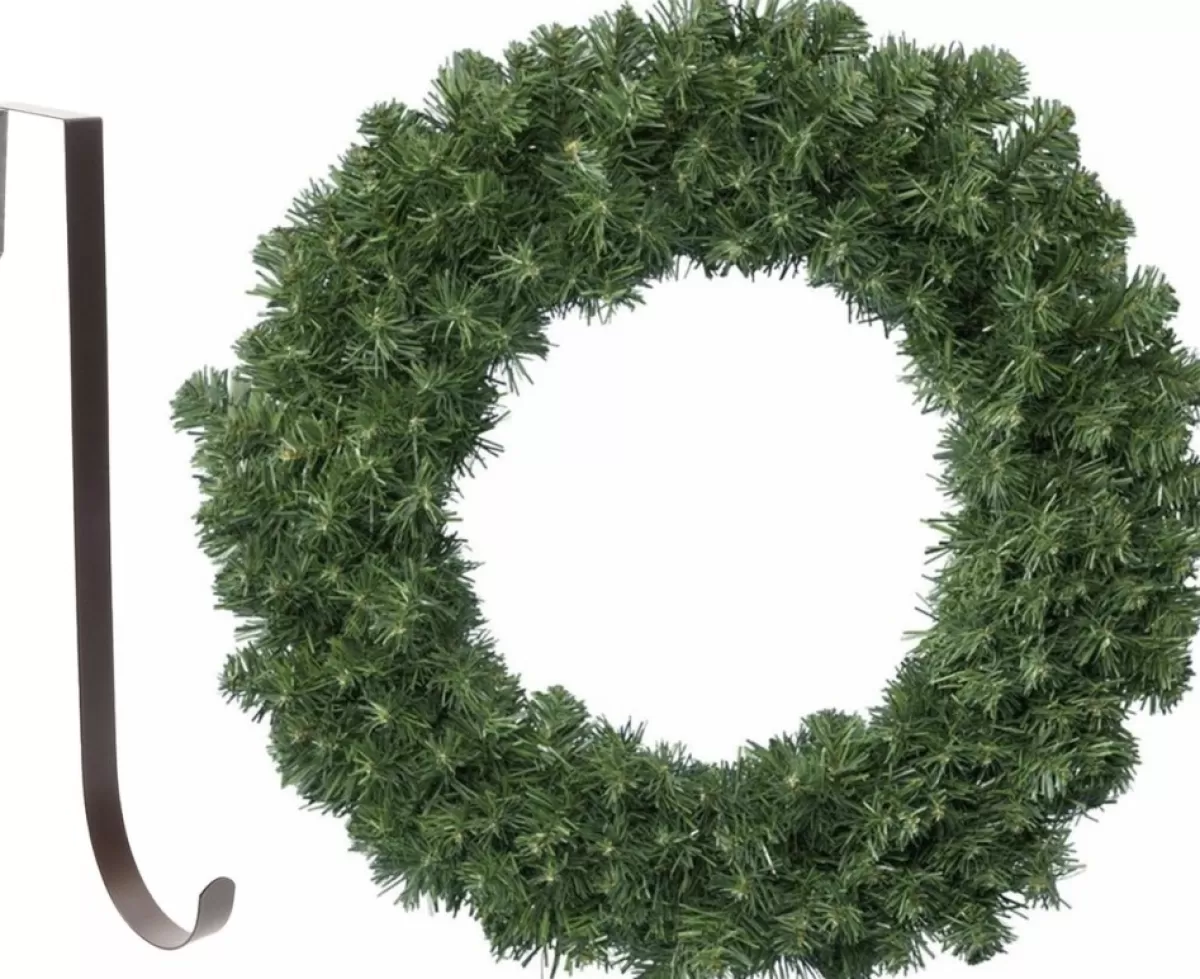 Decoris Kerstkransen>Kerstkrans - Groen - 35 Cm- Kunststof - Incl. Ijzeren Deurhanger