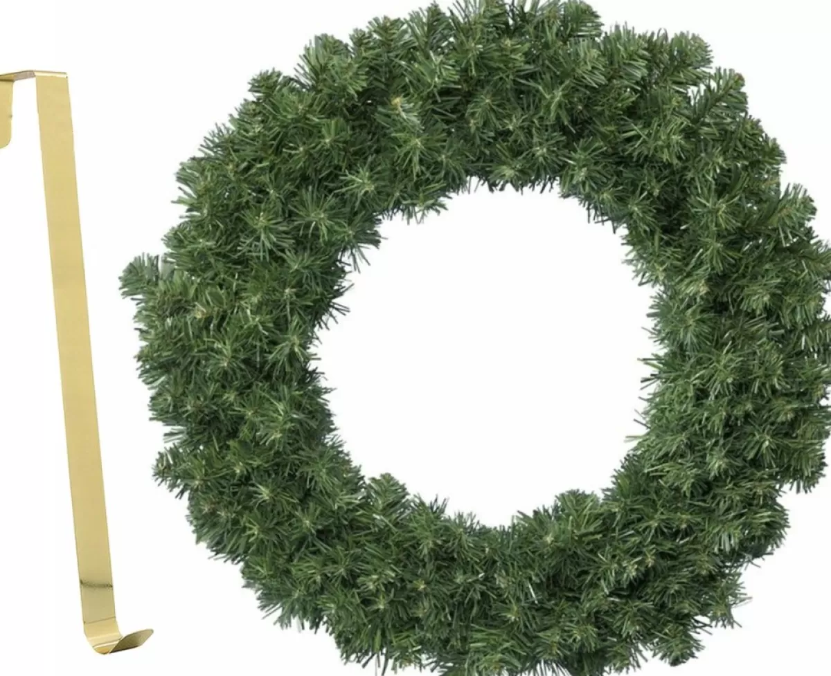 Decoris Kerstkransen>Kerstkrans - Groen - 35 Cm- Kunststof - Incl. Messing Deurhanger