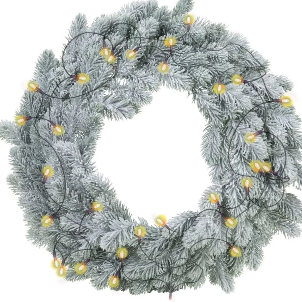 Merkloos Kerstkransen>Kerstkrans - Groen Met Sneeuw - D46 Cm - Incl. Verlichting Warm Wit