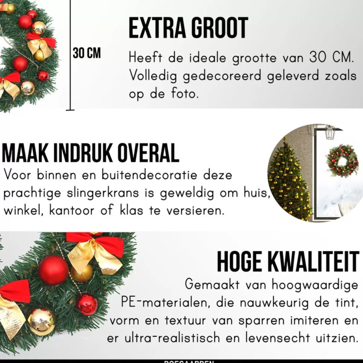 Roegaarden Kerstkransen>Kerstkrans | Kerstversiering | Rood/Goud | 30 Cm