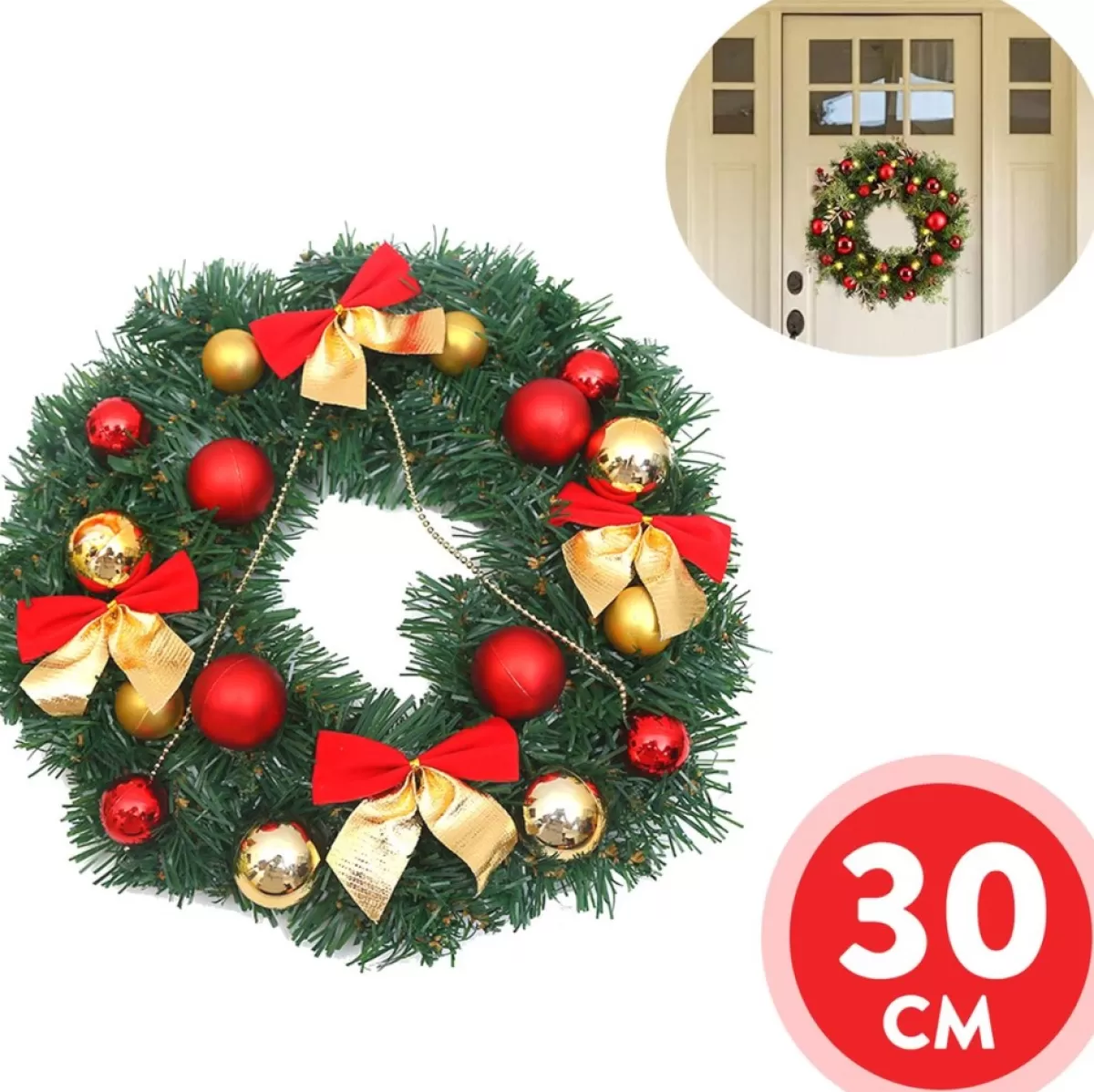 Roegaarden Kerstkransen>Kerstkrans | Kerstversiering | Rood/Goud | 30 Cm