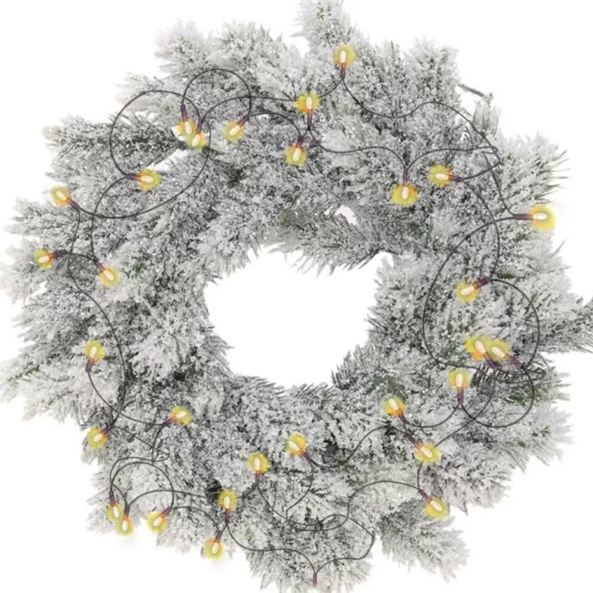 Decoris Kerstkransen>Kerstkrans - Met Sneeuw - D35 Cm - Incl. Verlichting Warm Wit