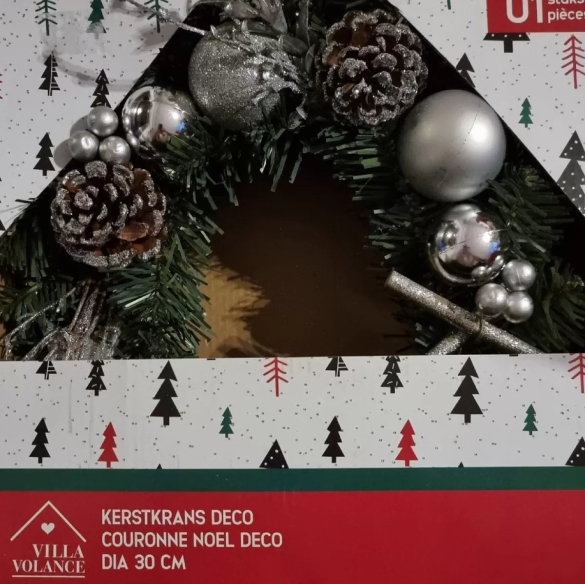 Villa Volance Kerstkransen>Kerstkrans - Wanddecoratie/Accessoires - Wanddecoratie - Dennenappel/Zilver - O30Cm