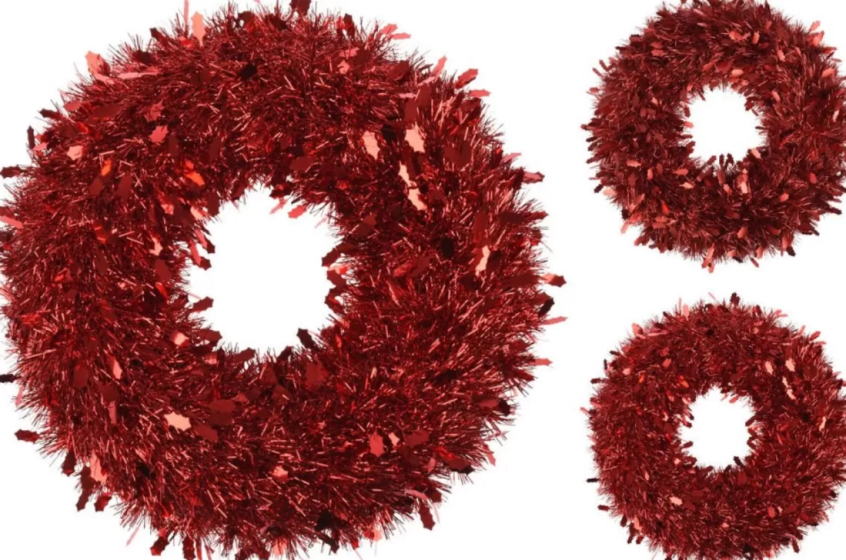 * Kerstkransen>Kerstkrans Van Lametta 50 Cm - Deurkrans Rood - Kerstversiering Buiten - Kerstdecoratie