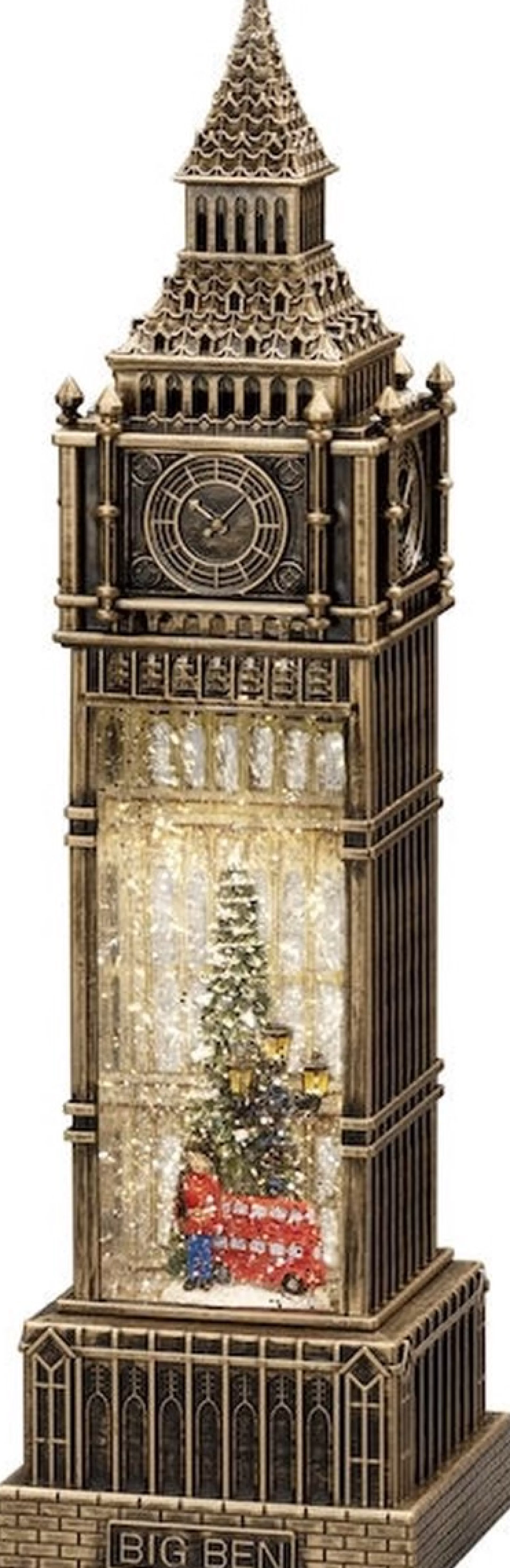 Konst Smide Kerstlantaarn Voor Binnen – Big Ben Met Bus En Kerstboom - Warm Wit – 38Cm - Sneeuwlantaarn - Kerstverlichting Op Usb & Batterijen Incl. Timer New