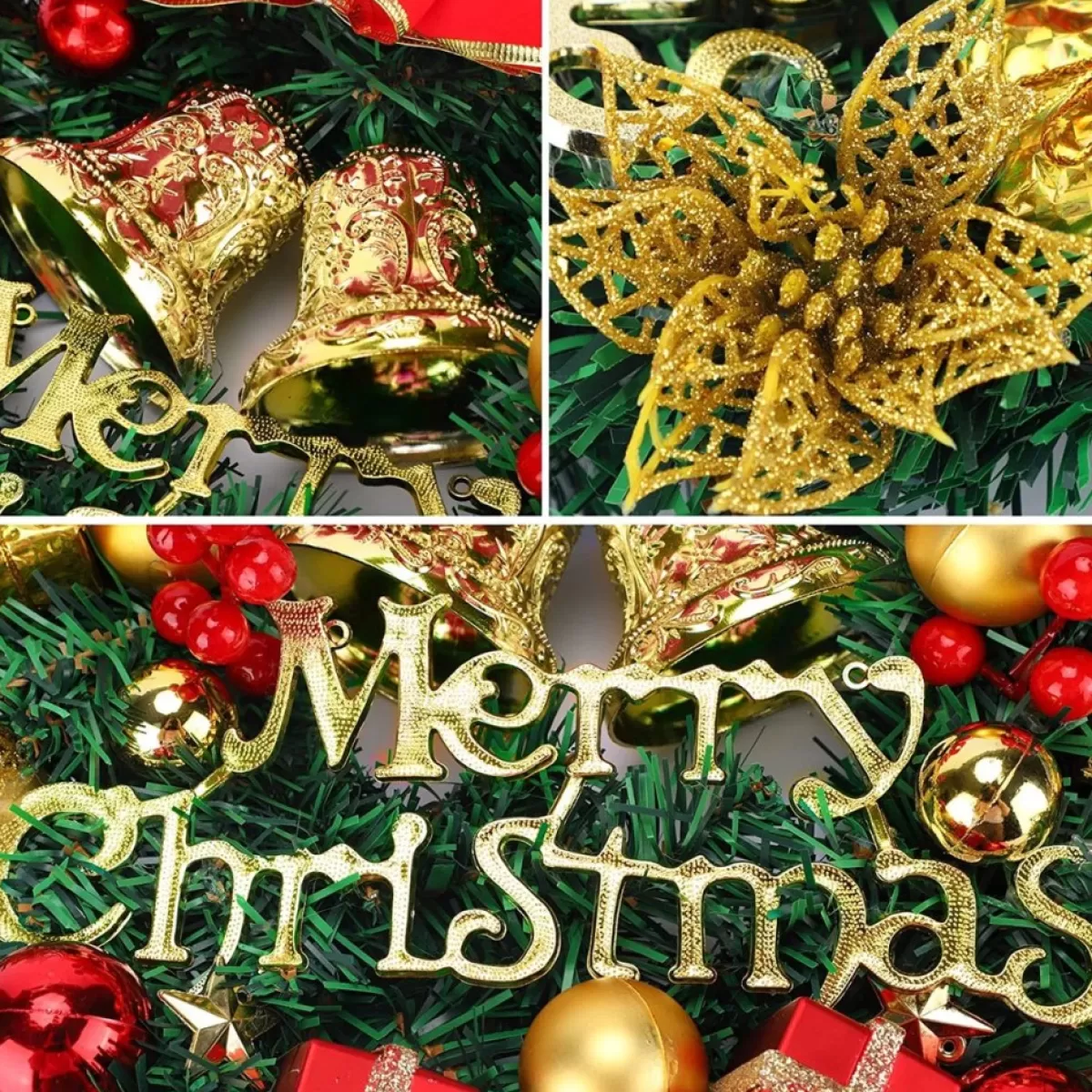 Selwo Kerstkransen>Kerstmis, 30Cm Kerstkrans Delicate Kerstdecoratiekrans, Kerstkrans Voor Deur Met Bal, Strik En Bellen, Kerstkrans Voordeur, Dennenkrans Voor Deurraamornament
