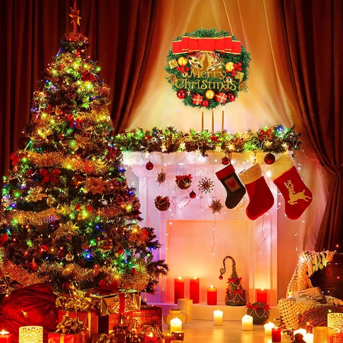 Selwo Kerstkransen>Kerstmis, 30Cm Kerstkrans Delicate Kerstdecoratiekrans, Kerstkrans Voor Deur Met Bal, Strik En Bellen, Kerstkrans Voordeur, Dennenkrans Voor Deurraamornament