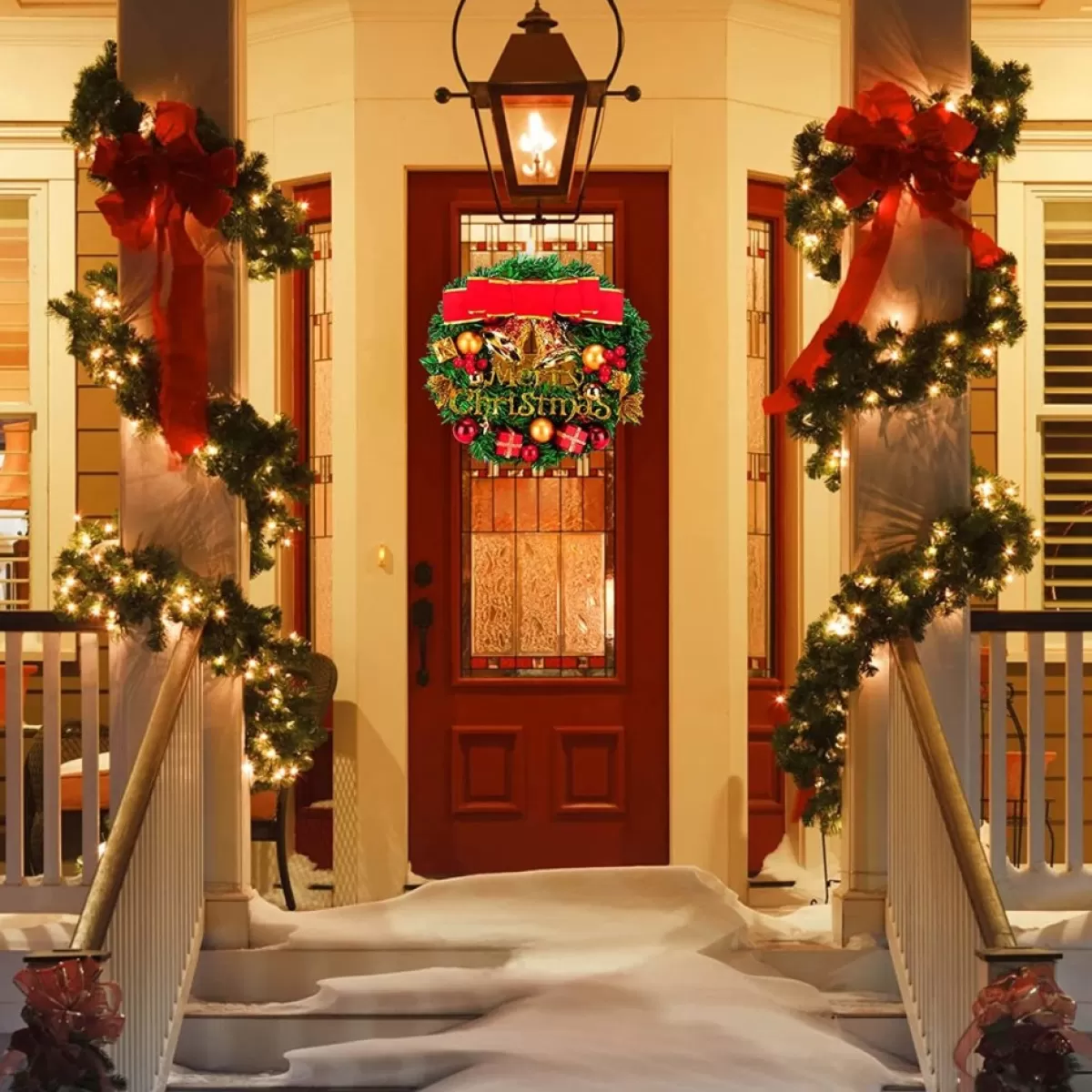 Selwo Kerstkransen>Kerstmis, 30Cm Kerstkrans Delicate Kerstdecoratiekrans, Kerstkrans Voor Deur Met Bal, Strik En Bellen, Kerstkrans Voordeur, Dennenkrans Voor Deurraamornament