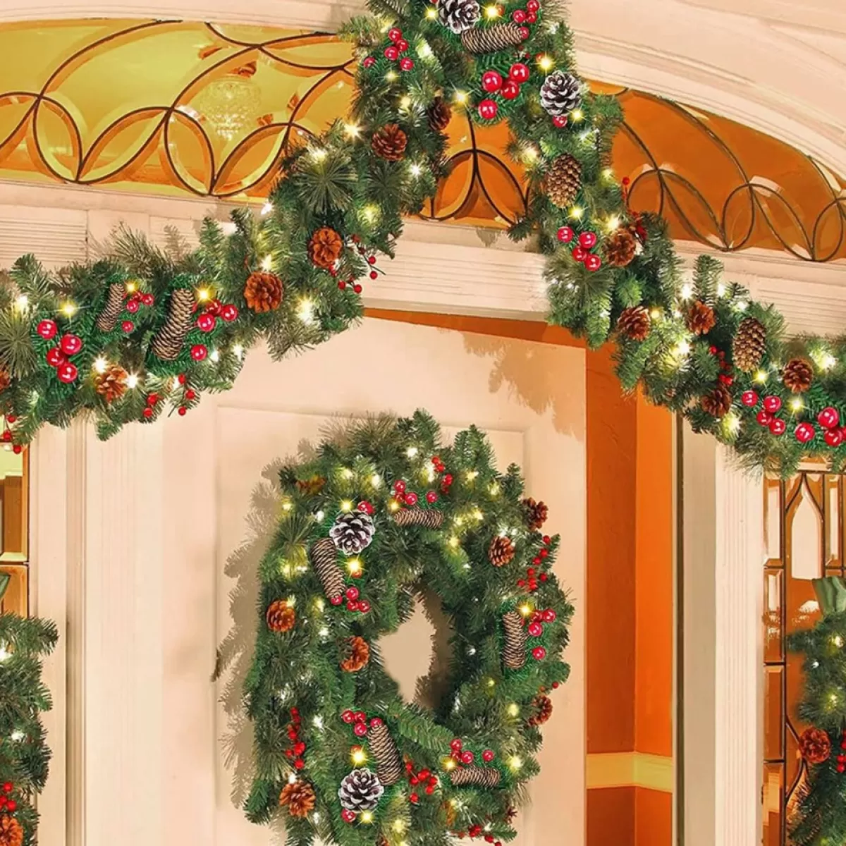 Selwo Guirlandes>Kerstslinger Met 50 Warmwitte Leds, 2,7 M, Kunstzinnige Adventskrans, Kunstslinger, Kerstdecoratie, Verlichte Kransen, Voor Kerstmis, Trappen, Deur, Tuin, Open Haard