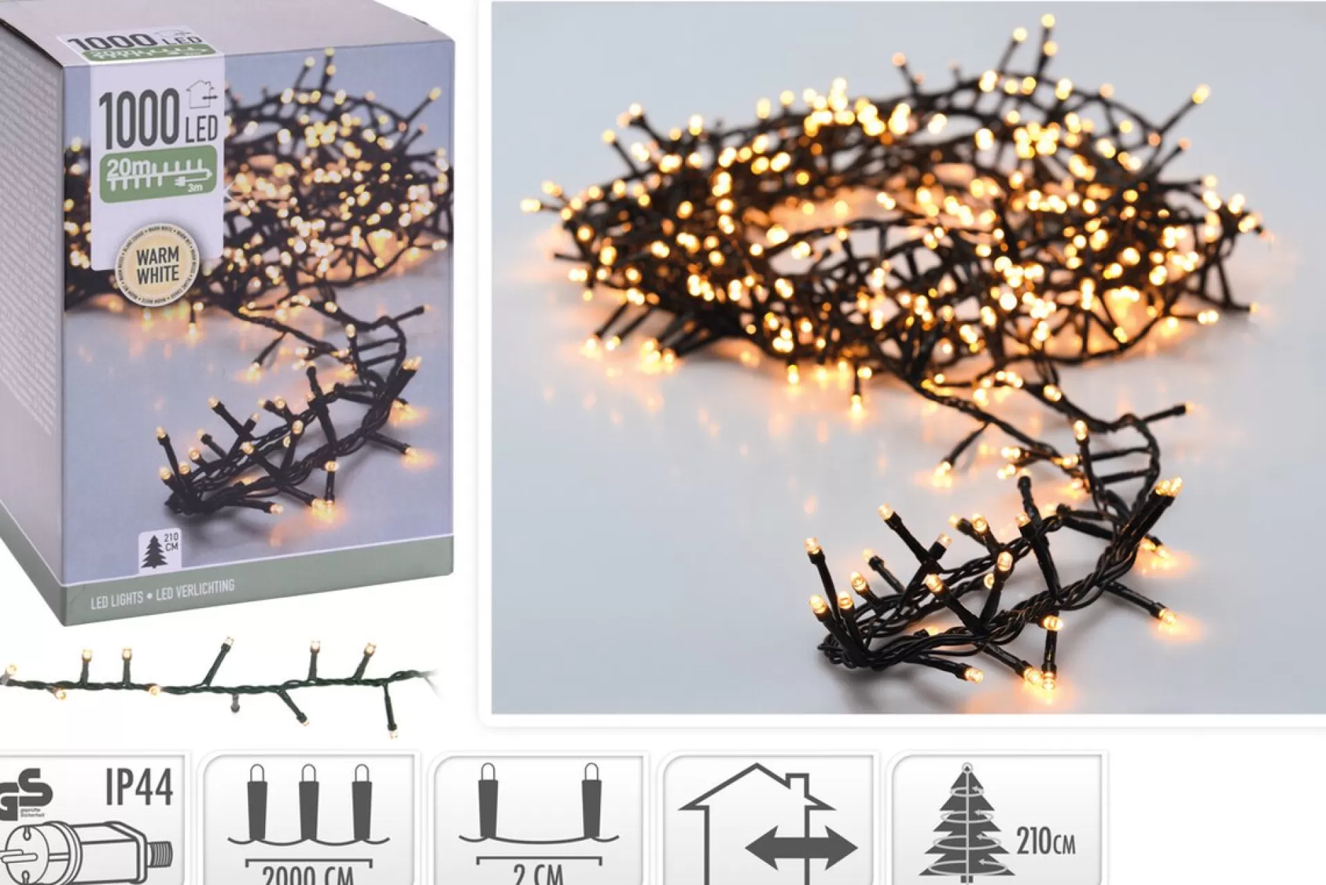 Merkloos Kerstverlichting Clusterverlichting 1000 Led – 20 Meter – Warm Wit - Microcluster Best